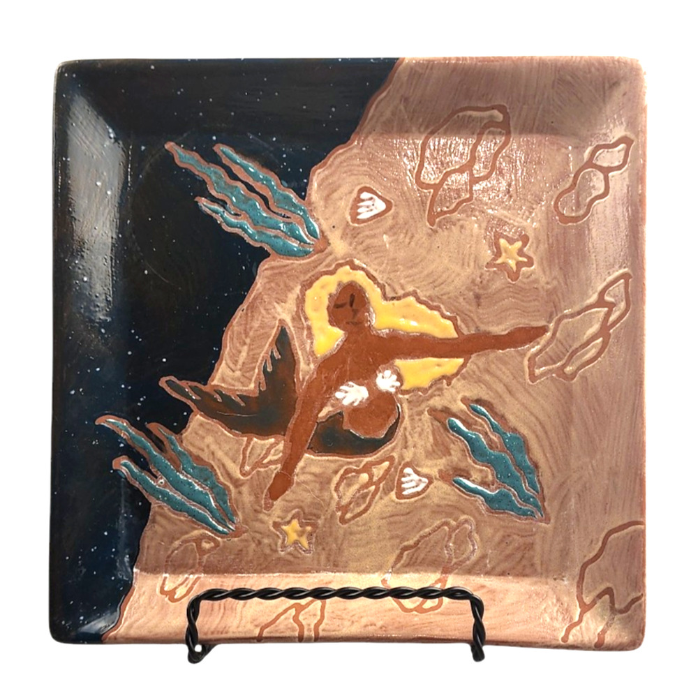 Art Pottery Mermaid Trinket Dish Artist Signed Redware Pottery